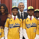 President Barack Obama and first lady Michelle Obama with the Jackie Robinson West All Stars in the White House Nov. 6, 2014
YURI GRIPAS/AFP/Getty Images